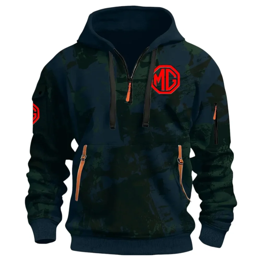 Iconic British Ride Hoodie Half Zip 3D Print, Sporty Urban Comfort Hoodie CAR514 - Navy - Image 2