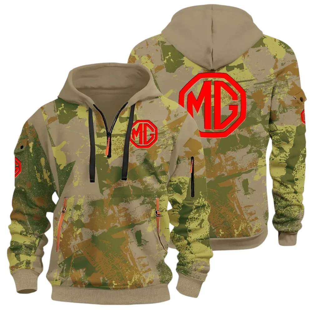 Iconic British Ride Hoodie Half Zip 3D Print, Sporty Urban Comfort Hoodie CAR514 - Khaki