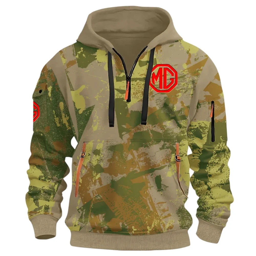 Iconic British Ride Hoodie Half Zip 3D Print, Sporty Urban Comfort Hoodie CAR514 - Khaki - Image 2