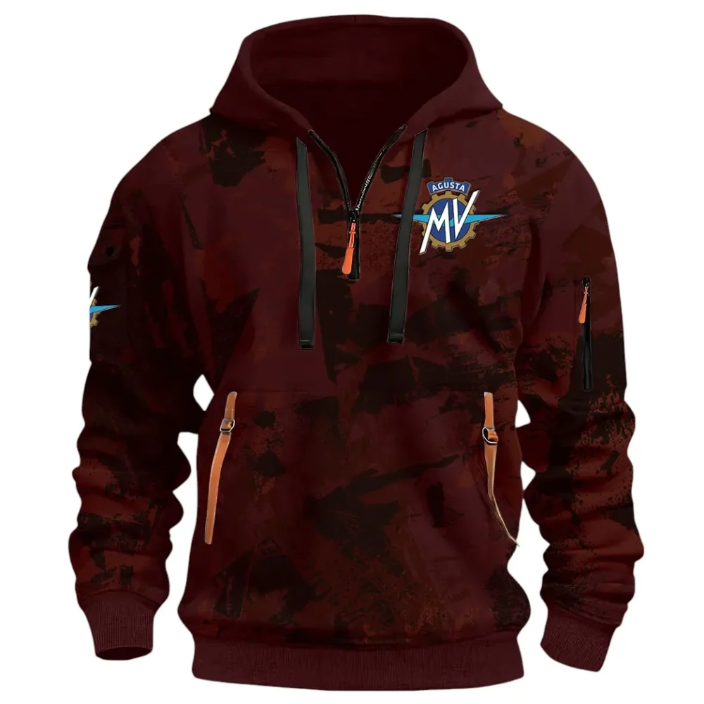 Exotic Motorcycle Hoodie Half Zip 3D Print, Sporty Everyday Wear Hoodie CAR514 - Dark Red - Image 2