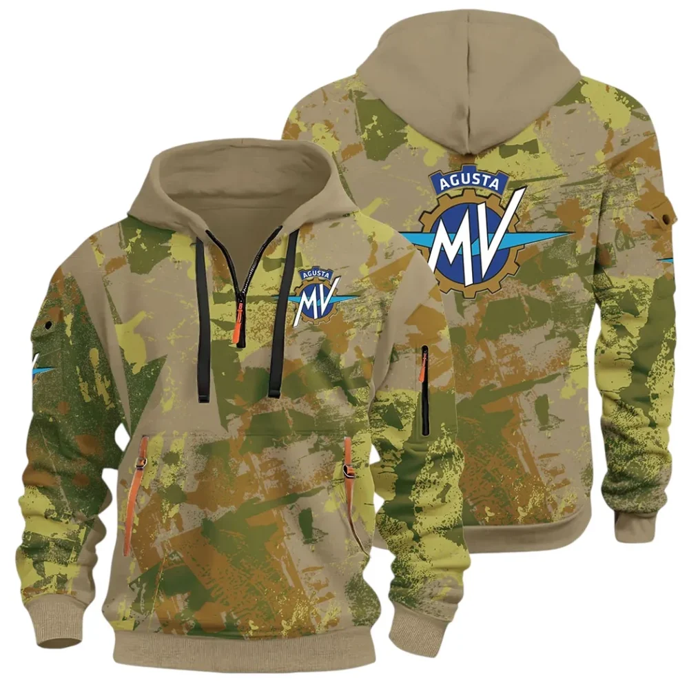 Exotic Motorcycle Hoodie Half Zip 3D Print, Sporty Everyday Wear Hoodie CAR514 - Khaki