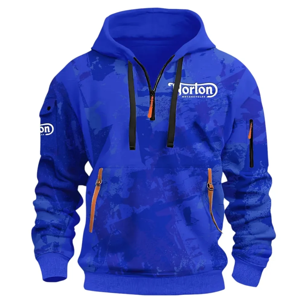 Touring Motorcycle Hoodie Half Zip 3D Print, Street-Ready Casual Hoodie CAR514 - Blue - Image 2