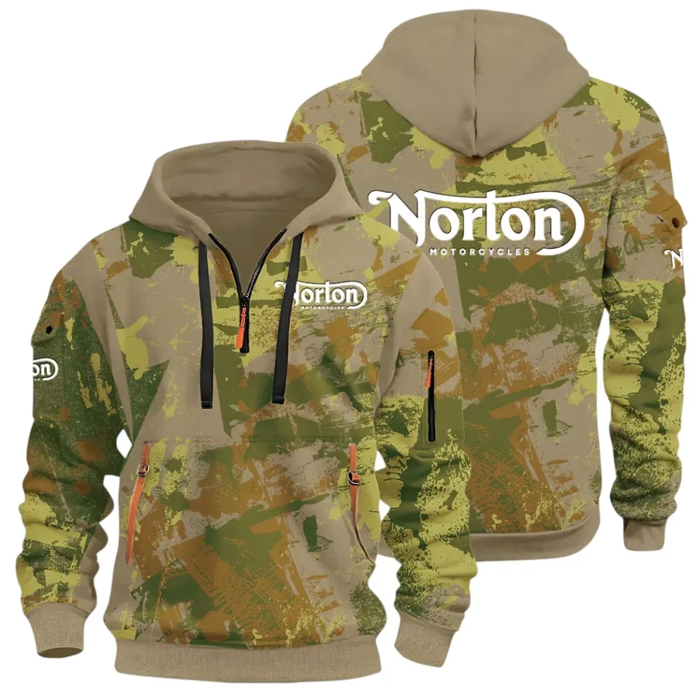 Touring Motorcycle Hoodie Half Zip 3D Print, Street-Ready Casual Hoodie CAR514 - Khaki