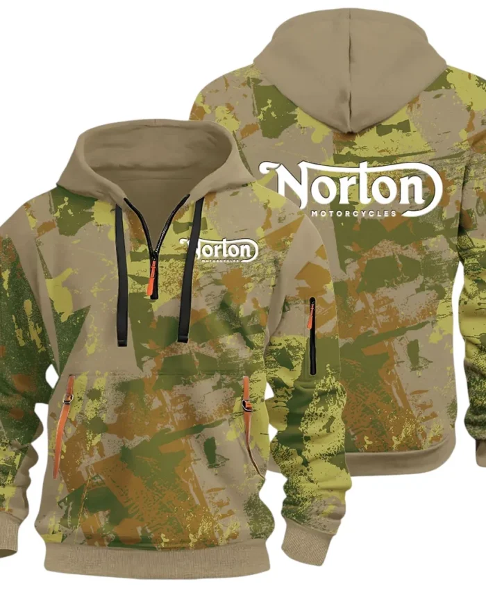 Touring Motorcycle Hoodie Half Zip 3D Print, Street-Ready Casual Hoodie CAR514 - Khaki