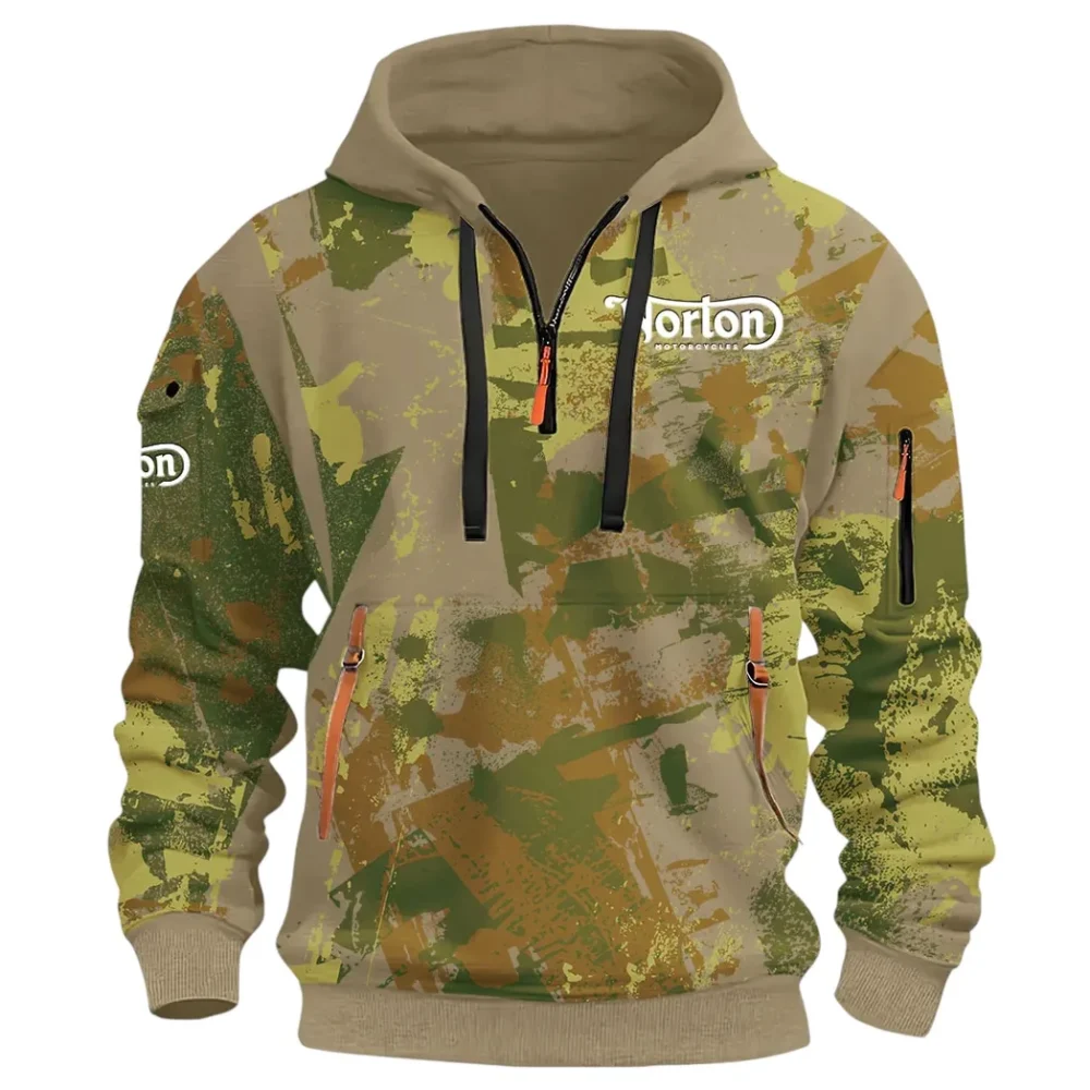 Touring Motorcycle Hoodie Half Zip 3D Print, Street-Ready Casual Hoodie CAR514 - Khaki - Image 2