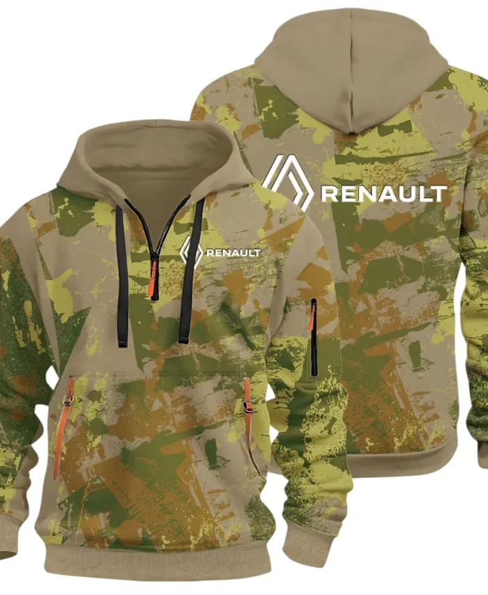Everyday Ride Hoodie Half Zip 3D Print, Sporty Urban Comfort Hoodie CAR514 - Khaki