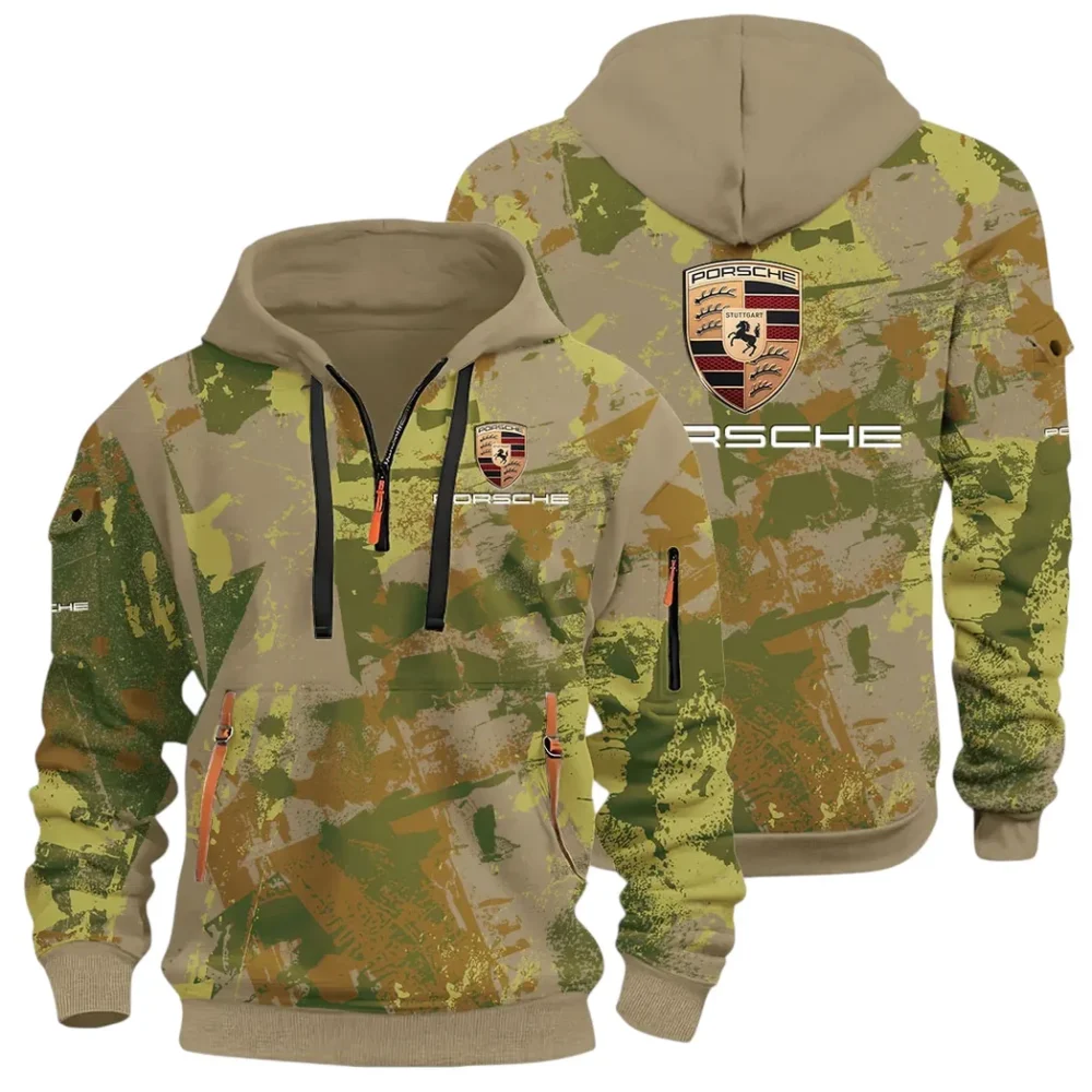 Iconic Sports Vehicle Hoodie Half Zip 3D Print, Rugged Casual Hoodie CAR514 - Khaki