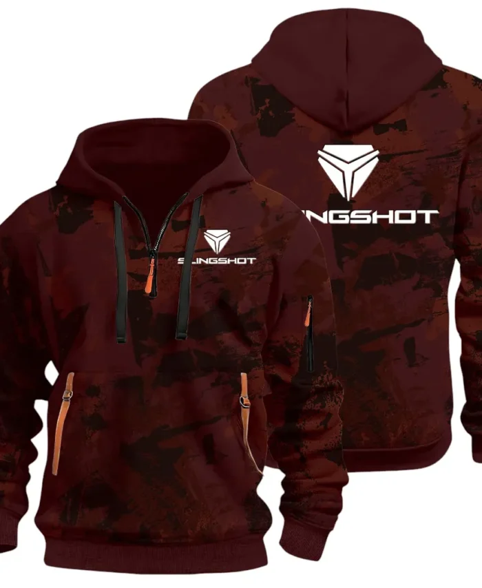 Strong Style Hoodie Half Zip 3D Print, Casual Street-Ready Hoodie CAR514 - Dark Red