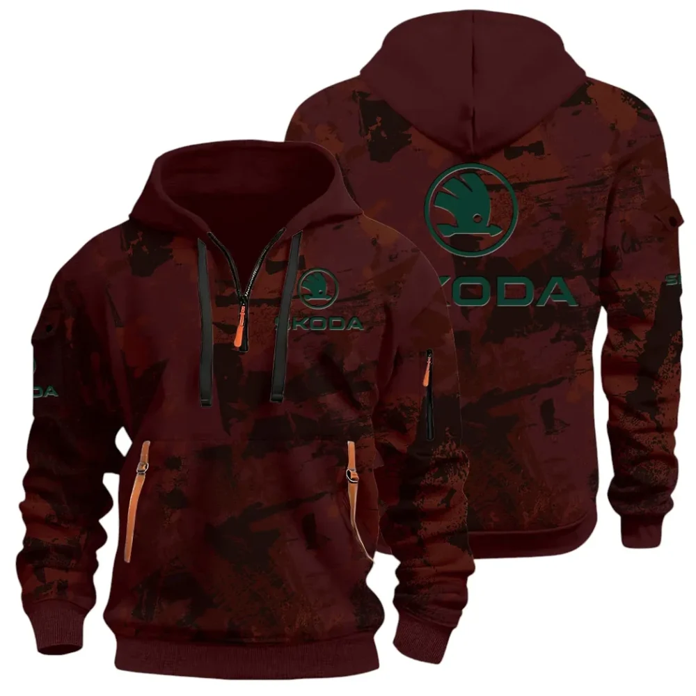 Family Car Hoodie Half Zip 3D Print, Adventure-Ready Comfortable Hoodie CAR514 - Dark Red