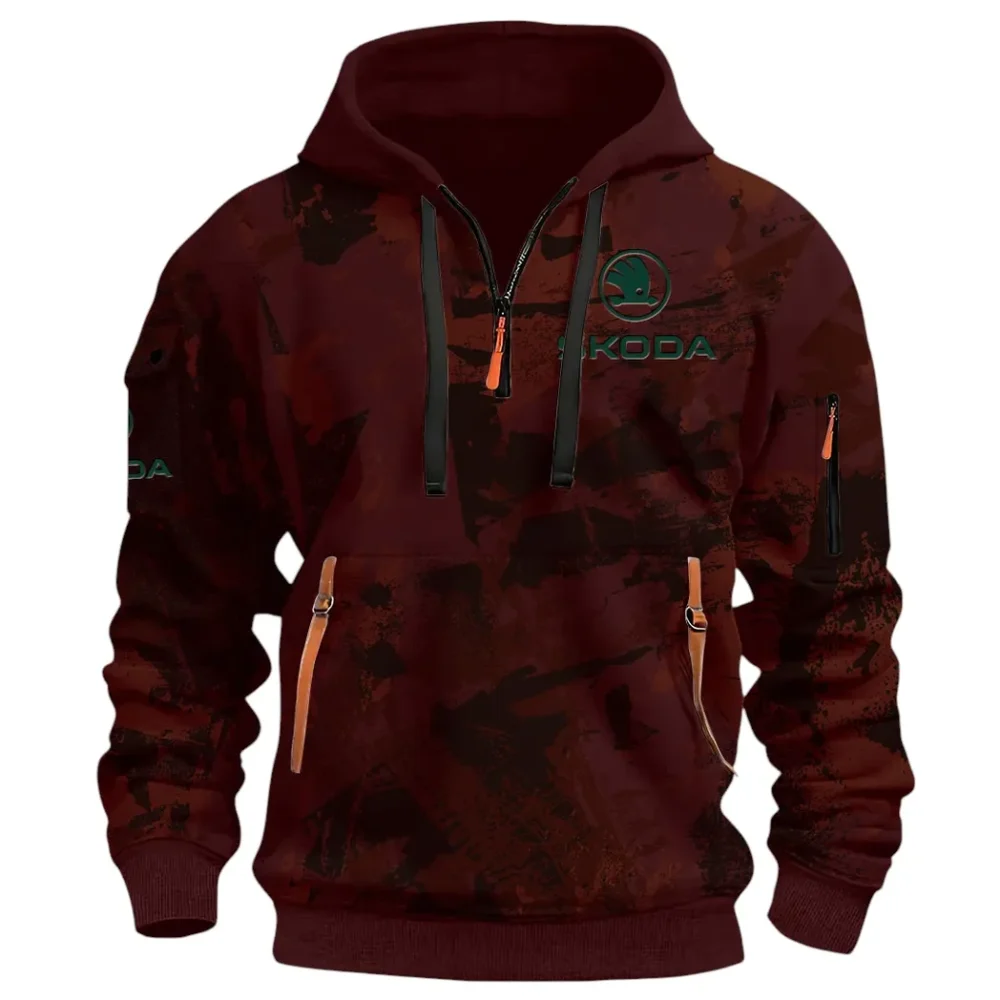 Family Car Hoodie Half Zip 3D Print, Adventure-Ready Comfortable Hoodie CAR514 - Dark Red - Image 2