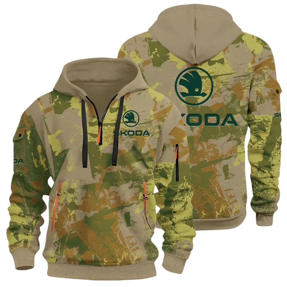 Family Car Hoodie Half Zip 3D Print, Adventure-Ready Comfortable Hoodie CAR514 - Khaki