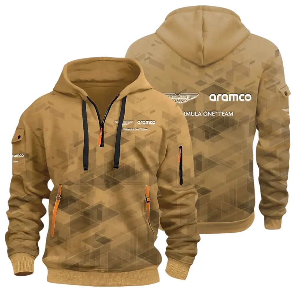 Elegant Grand Tourer Hoodie Half Zip 3D Print, Urban Style & Relaxed Fit Hoodie CAR514 - Khaki - Image 3
