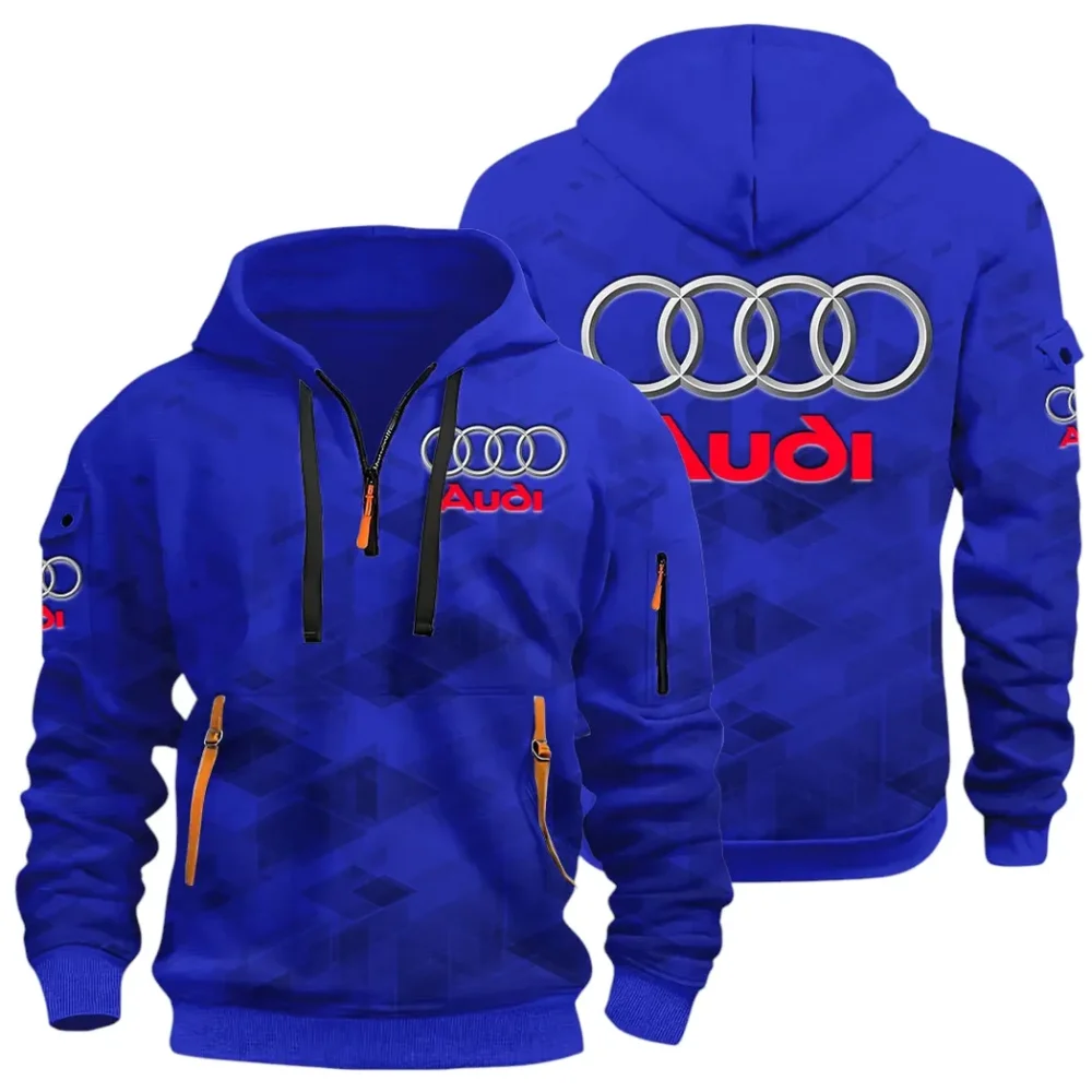 Performance Vehicle Hoodie Half Zip 3D Print, Sporty Urban Look Hoodie CAR514 - Blue