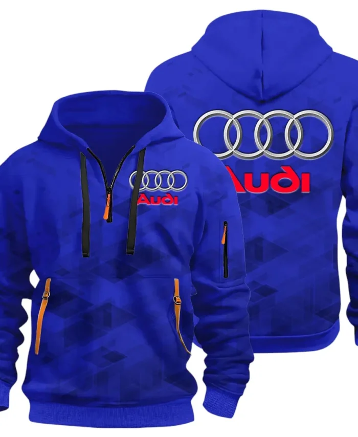 Performance Vehicle Hoodie Half Zip 3D Print, Sporty Urban Look Hoodie CAR514 - Blue
