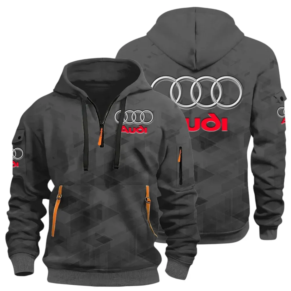 Performance Vehicle Hoodie Half Zip 3D Print, Sporty Urban Look Hoodie CAR514 - Dark Gray