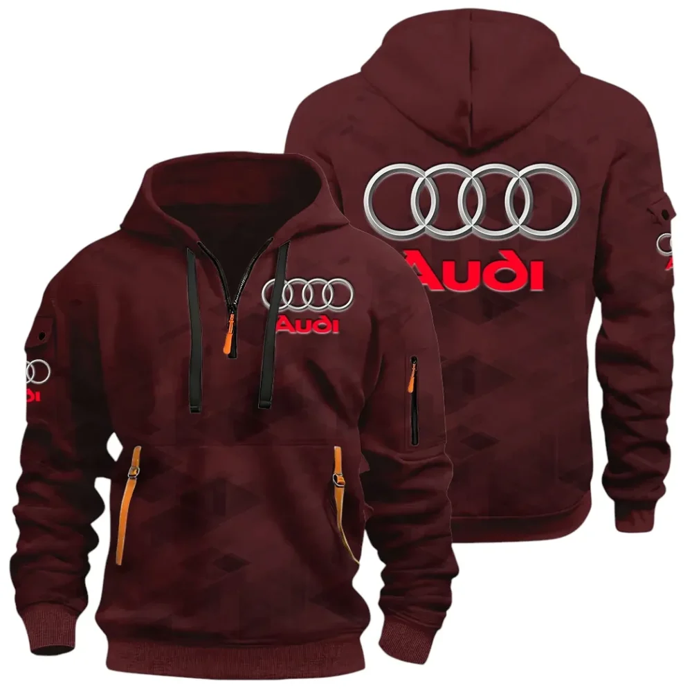 Performance Vehicle Hoodie Half Zip 3D Print, Sporty Urban Look Hoodie CAR514 - Dark Red - Image 2