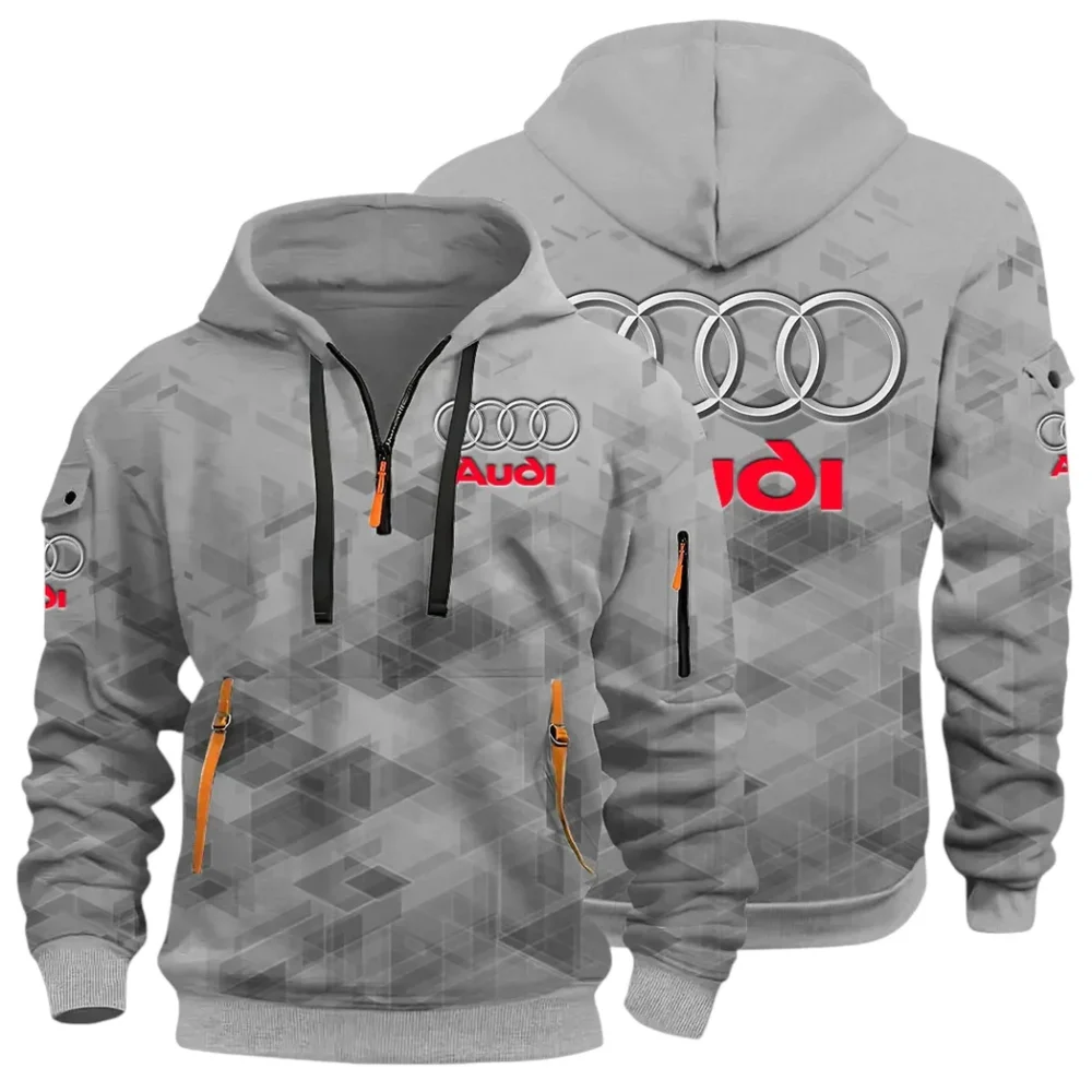 Performance Vehicle Hoodie Half Zip 3D Print, Sporty Urban Look Hoodie CAR514 - Gray