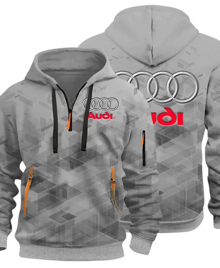 Performance Vehicle Hoodie Half Zip 3D Print, Sporty Urban Look Hoodie CAR514 - Gray
