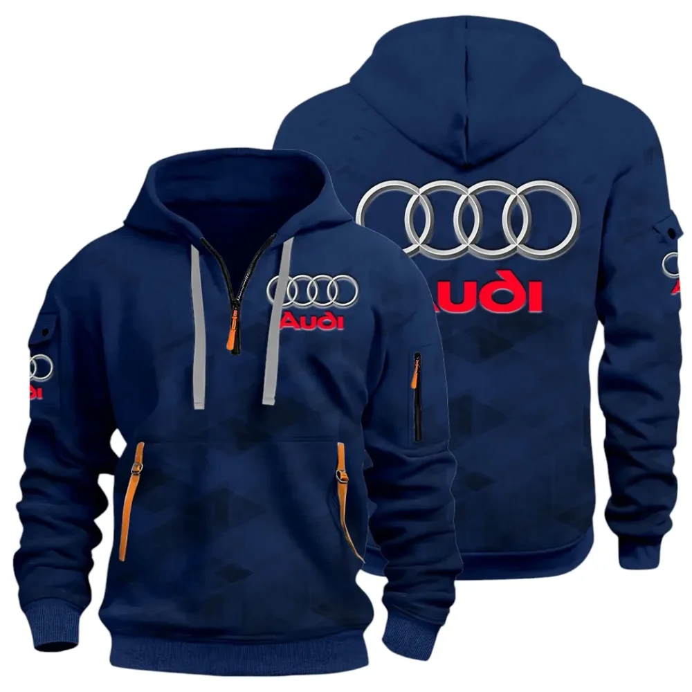 Performance Vehicle Hoodie Half Zip 3D Print, Sporty Urban Look Hoodie CAR514 - Navy
