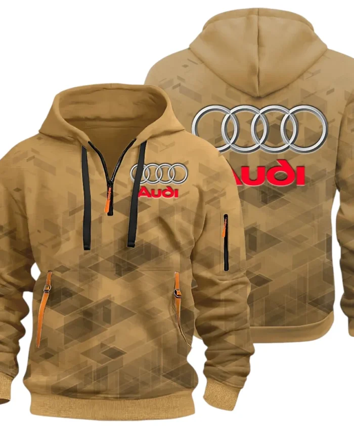 Performance Vehicle Hoodie Half Zip 3D Print, Sporty Urban Look Hoodie CAR514 - Khaki