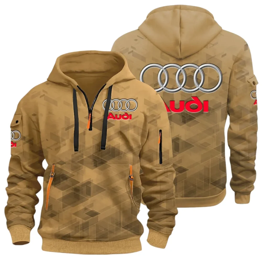 Performance Vehicle Hoodie Half Zip 3D Print, Sporty Urban Look Hoodie CAR514 - Khaki - Image 2