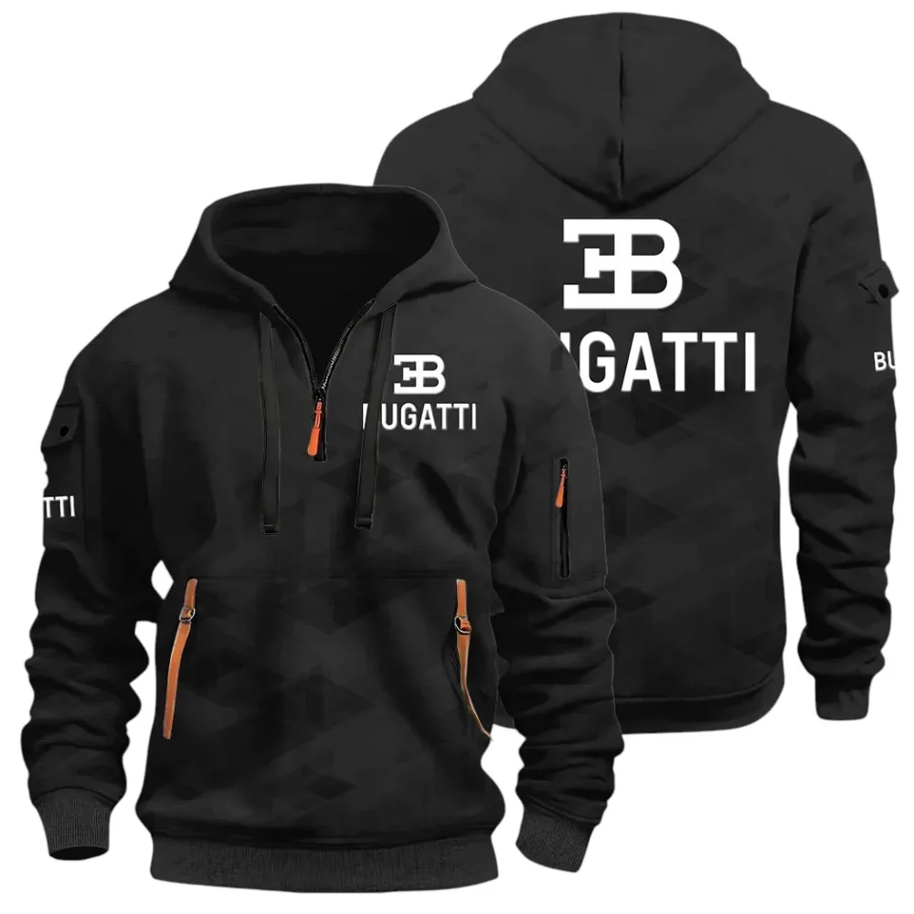 High-Performance Supercar Hoodie Half Zip 3D Print, Sporty Urban Look Hoodie CAR514 - Black