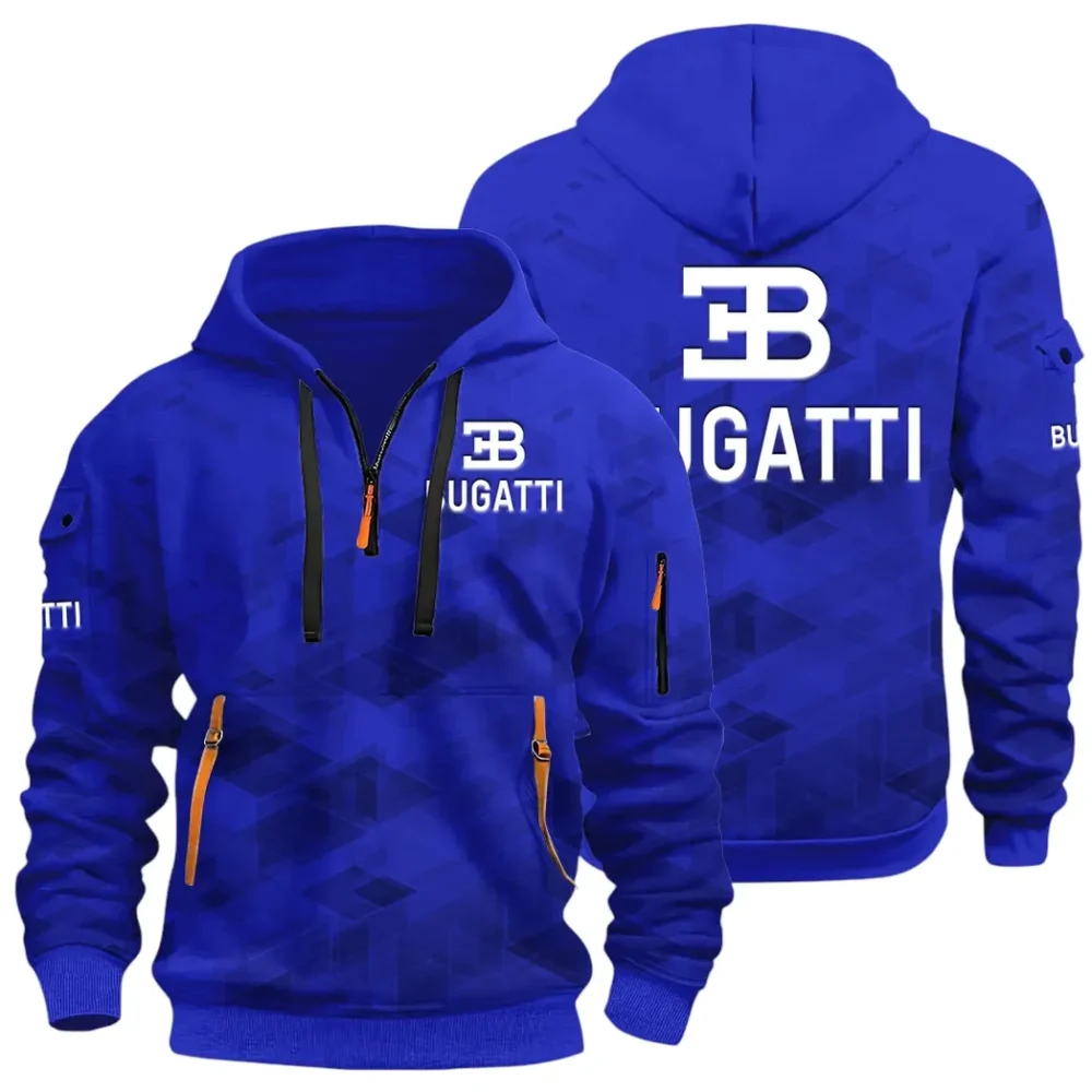 High-Performance Supercar Hoodie Half Zip 3D Print, Sporty Urban Look Hoodie CAR514 - Blue