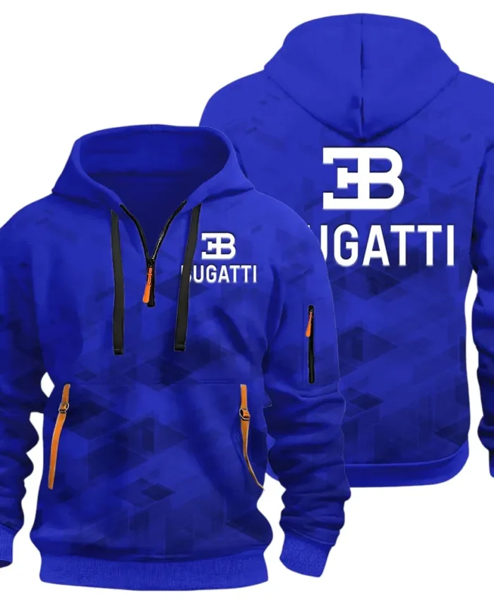 High-Performance Supercar Hoodie Half Zip 3D Print, Sporty Urban Look Hoodie CAR514 - Blue