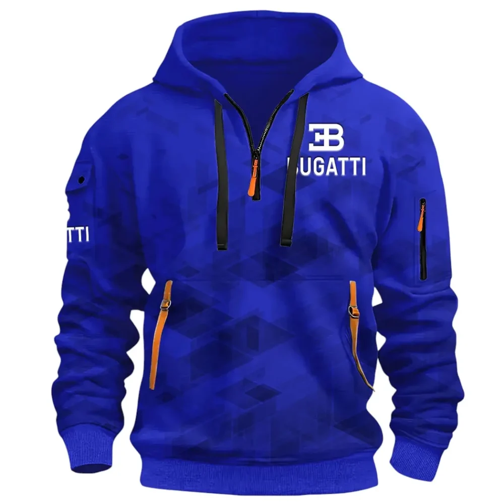 High-Performance Supercar Hoodie Half Zip 3D Print, Sporty Urban Look Hoodie CAR514 - Blue - Image 2
