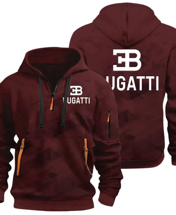 High-Performance Supercar Hoodie Half Zip 3D Print, Sporty Urban Look Hoodie CAR514 - Dark Red
