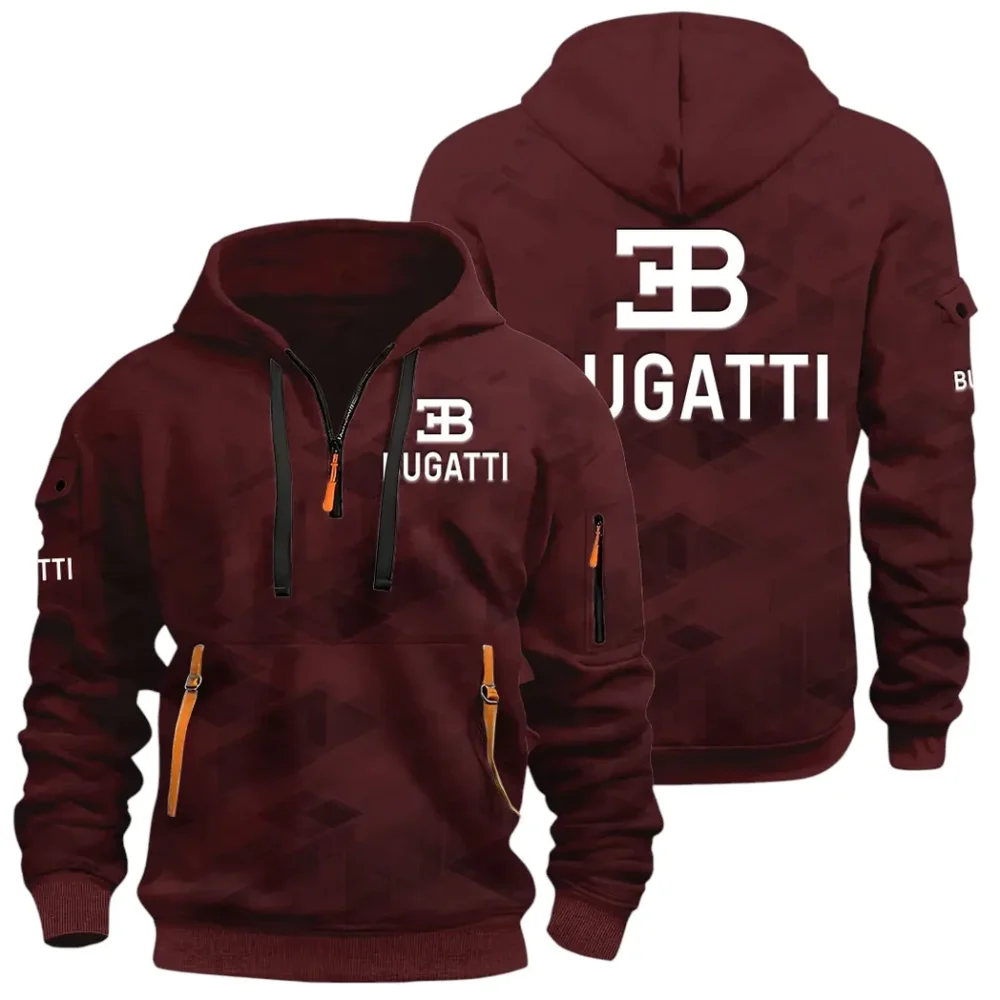 High-Performance Supercar Hoodie Half Zip 3D Print, Sporty Urban Look Hoodie CAR514 - Dark Red - Image 2