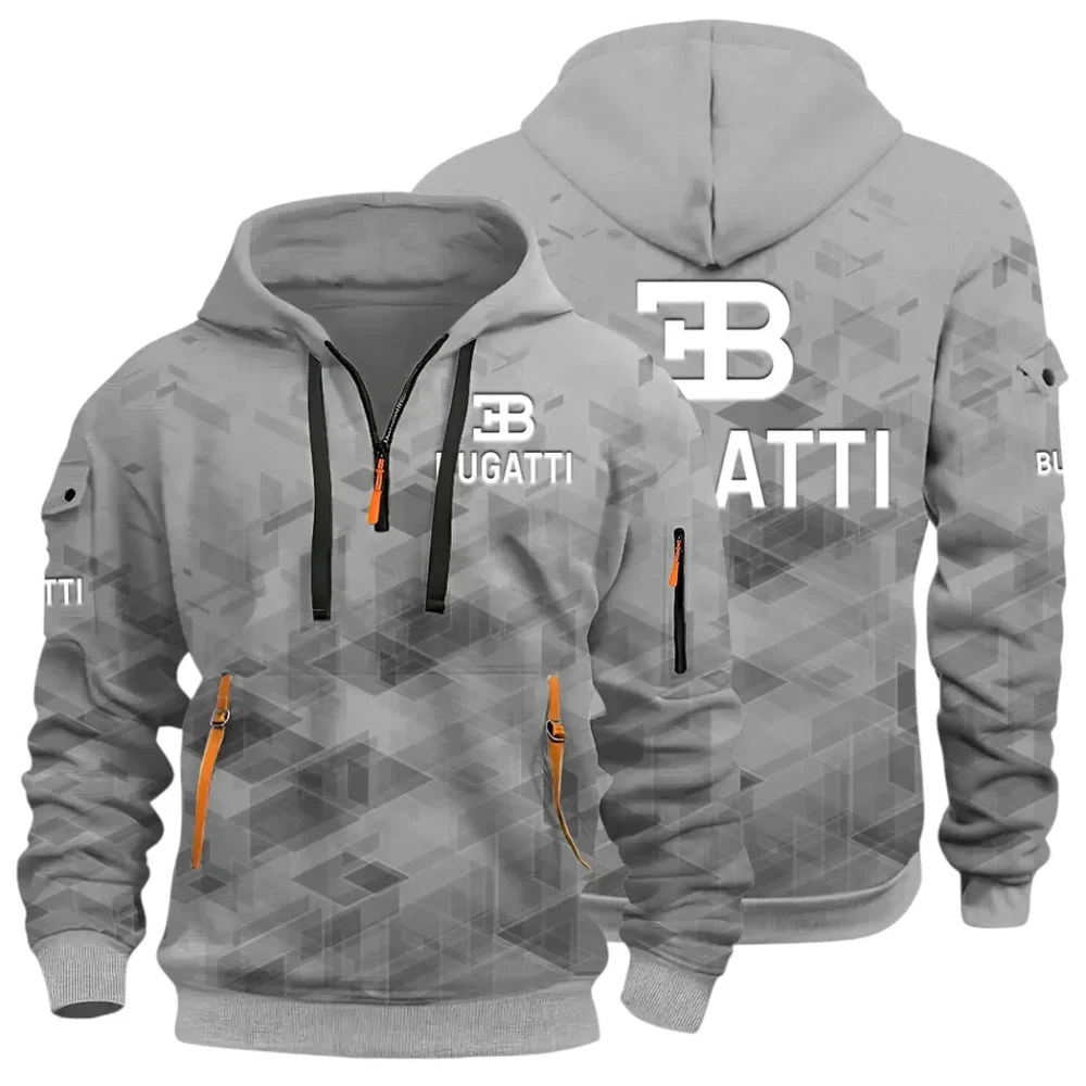 High-Performance Supercar Hoodie Half Zip 3D Print, Sporty Urban Look Hoodie CAR514 - Gray