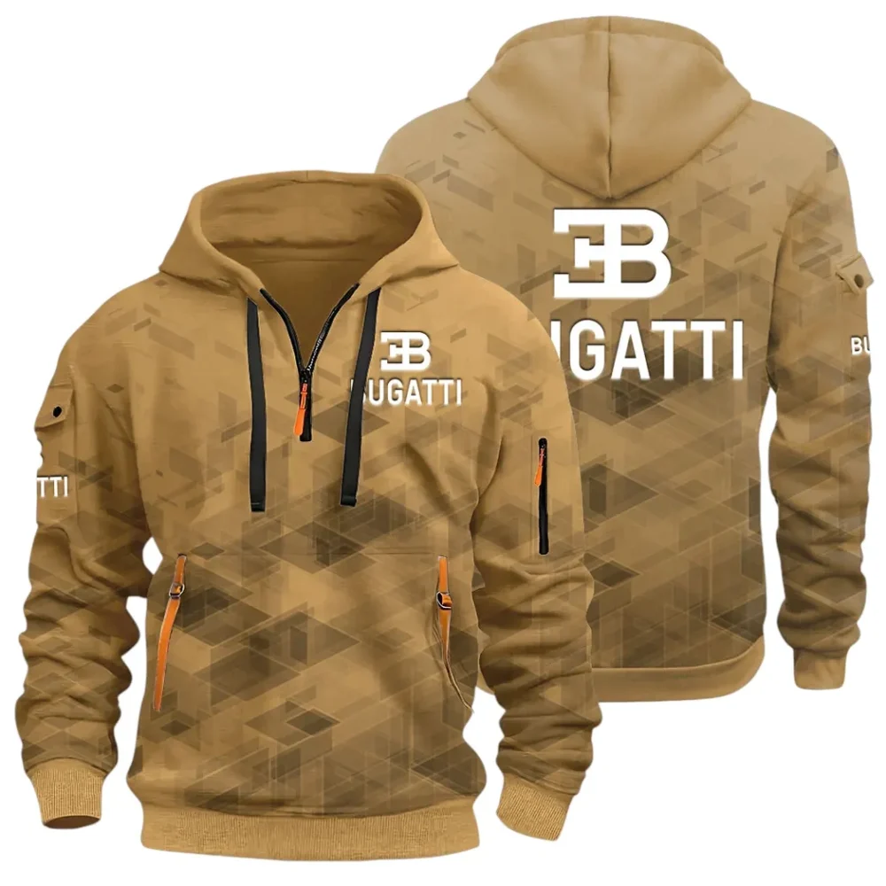 High-Performance Supercar Hoodie Half Zip 3D Print, Sporty Urban Look Hoodie CAR514 - Khaki