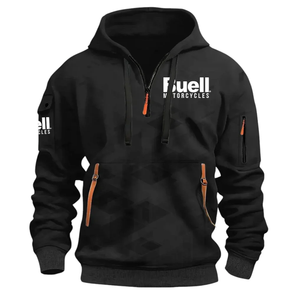 Modern Street Bike Hoodie Half Zip 3D Print, Sporty & Casual Everyday Wear Hoodie CAR514 - Black - Image 2