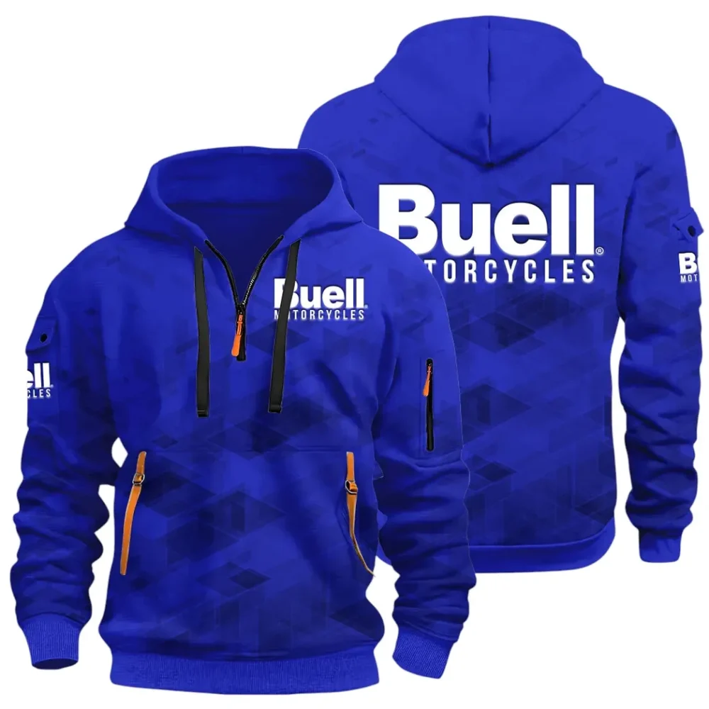 Modern Street Bike Hoodie Half Zip 3D Print, Sporty & Casual Everyday Wear Hoodie CAR514 - Blue