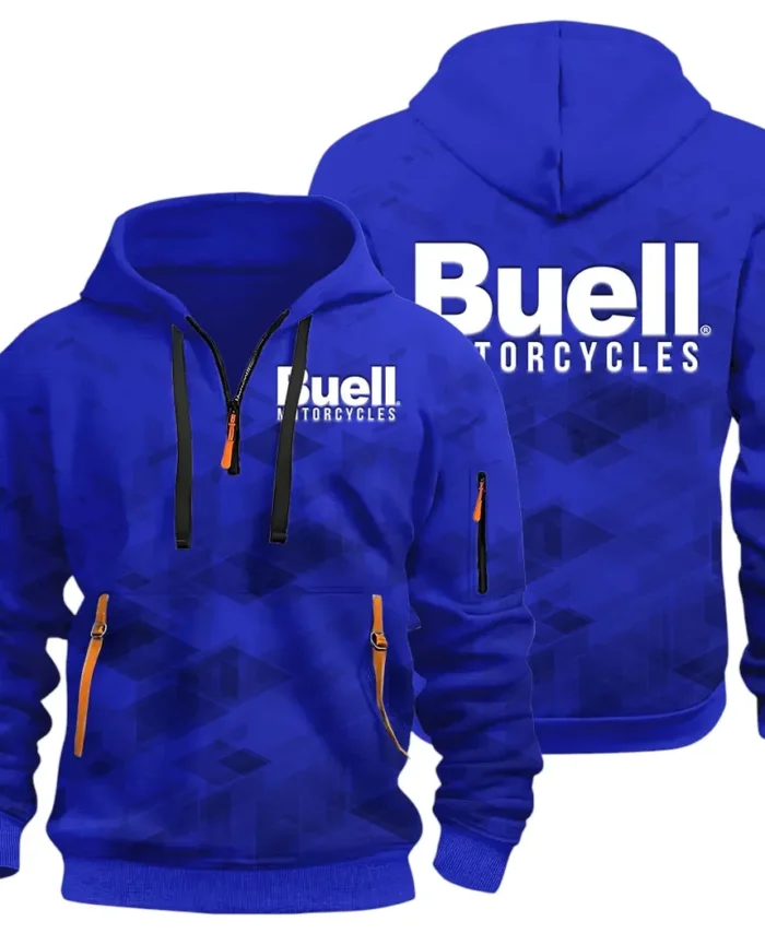 Modern Street Bike Hoodie Half Zip 3D Print, Sporty & Casual Everyday Wear Hoodie CAR514 - Blue
