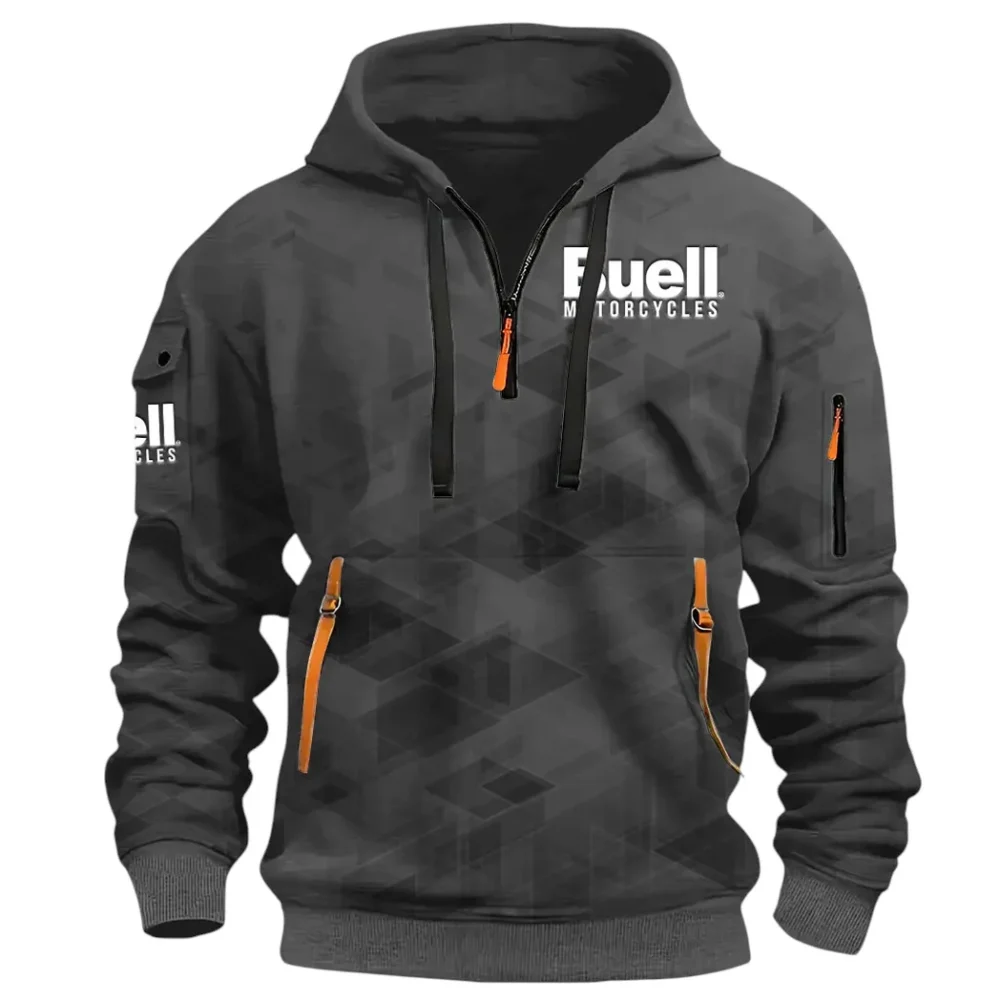 Modern Street Bike Hoodie Half Zip 3D Print, Sporty & Casual Everyday Wear Hoodie CAR514 - Dark Gray - Image 2