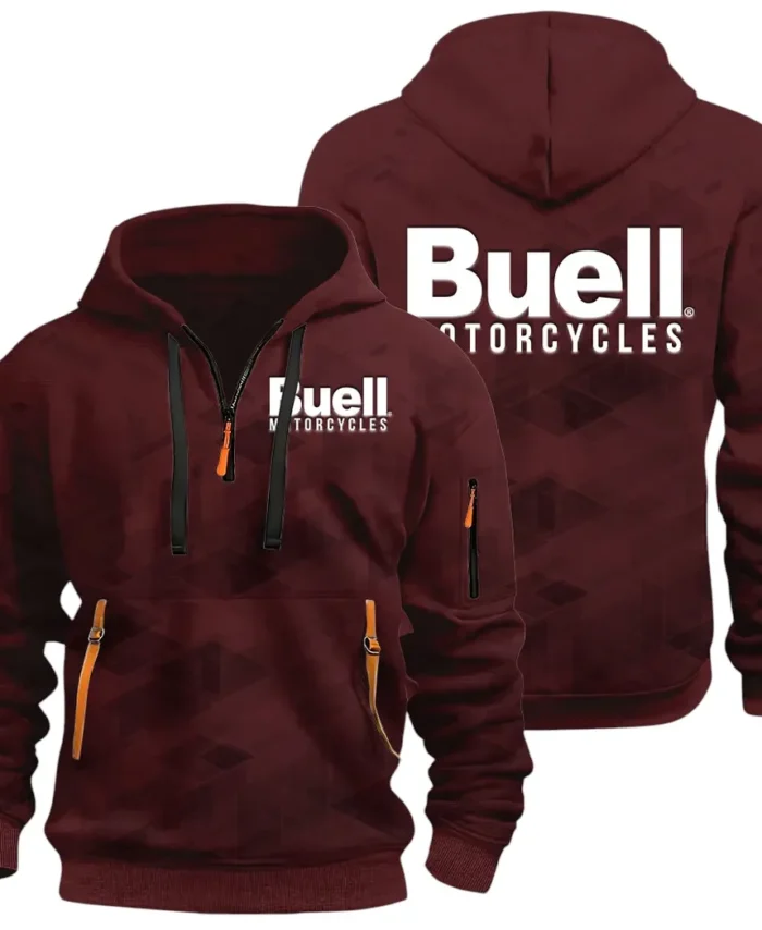 Modern Street Bike Hoodie Half Zip 3D Print, Sporty & Casual Everyday Wear Hoodie CAR514 - Dark Red