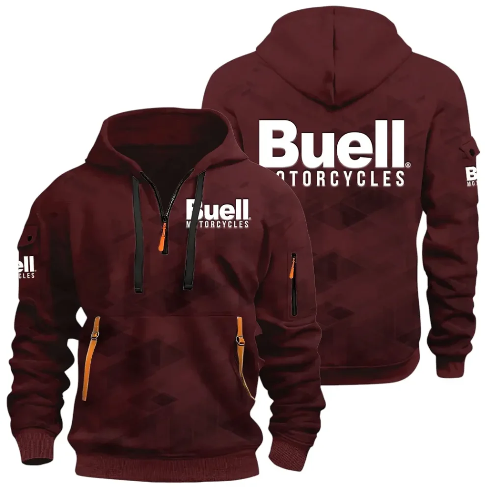 Modern Street Bike Hoodie Half Zip 3D Print, Sporty & Casual Everyday Wear Hoodie CAR514 - Dark Red - Image 2