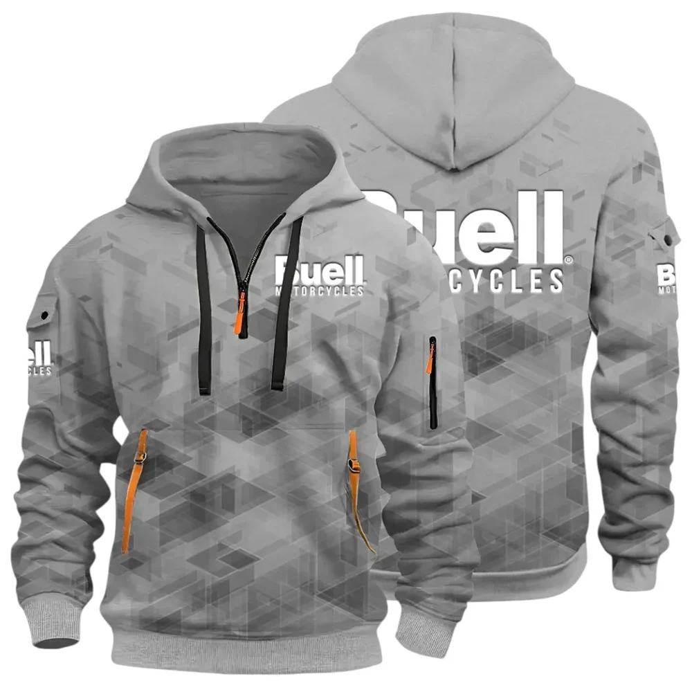 Modern Street Bike Hoodie Half Zip 3D Print, Sporty & Casual Everyday Wear Hoodie CAR514 - Gray
