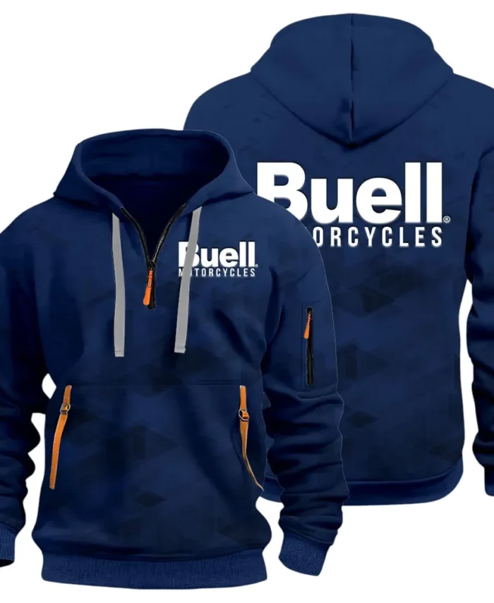 Modern Street Bike Hoodie Half Zip 3D Print, Sporty & Casual Everyday Wear Hoodie CAR514 - Navy