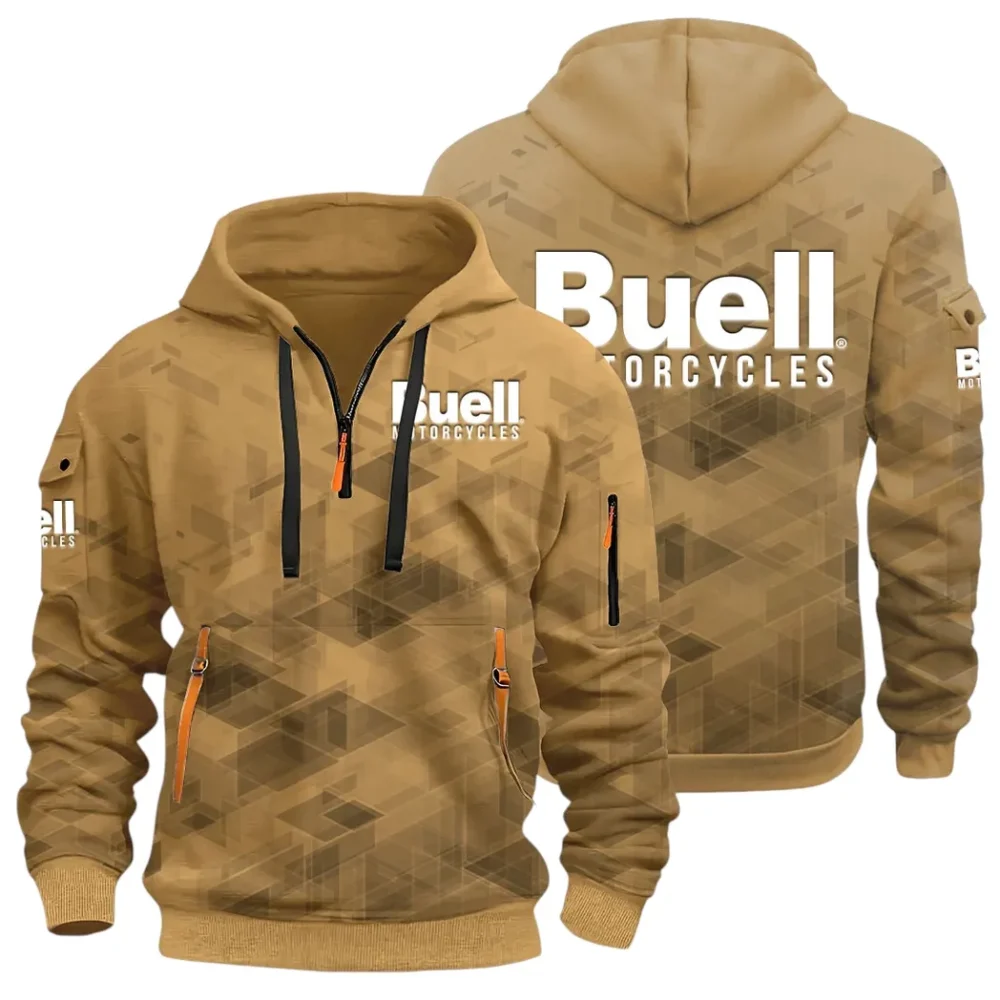 Modern Street Bike Hoodie Half Zip 3D Print, Sporty & Casual Everyday Wear Hoodie CAR514 - Khaki