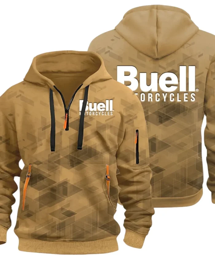 Modern Street Bike Hoodie Half Zip 3D Print, Sporty & Casual Everyday Wear Hoodie CAR514 - Khaki
