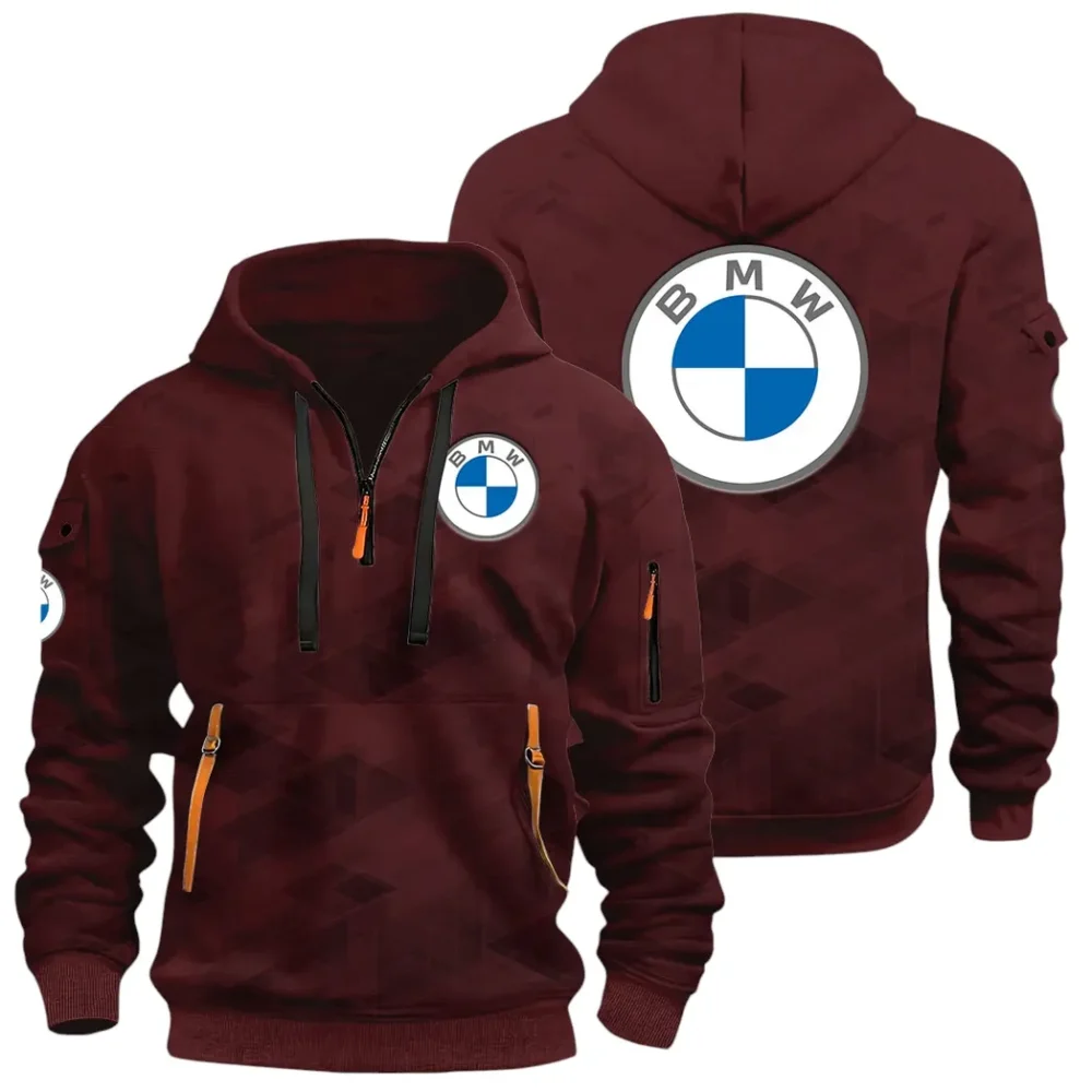 Entry Luxury Car Hoodie Half Zip 3D Print, Rugged & Comfortable Streetwear Outfit CAR514 - Dark Red - Image 3