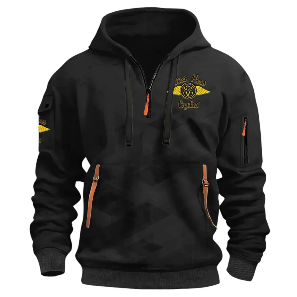 Big Engine Bike Hoodie Half Zip 3D Print, Streetwear Casual Look Outfit CAR514 - Black - Image 2