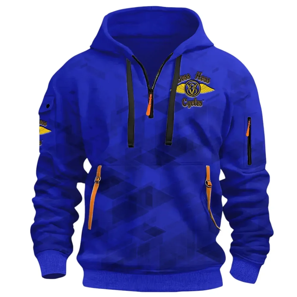 Big Engine Bike Hoodie Half Zip 3D Print, Streetwear Casual Look Outfit CAR514 - Blue - Image 2