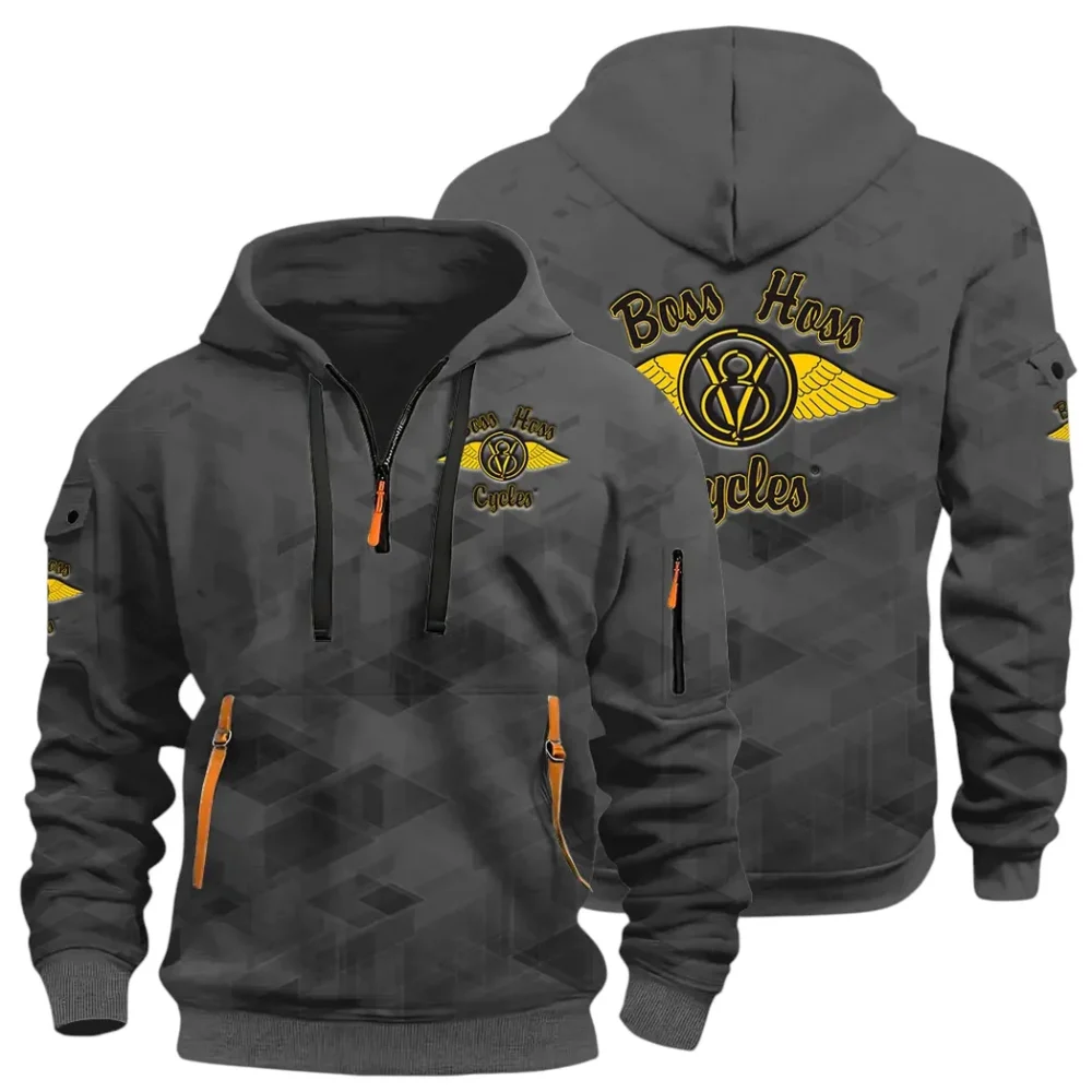 Big Engine Bike Hoodie Half Zip 3D Print, Streetwear Casual Look Outfit CAR514 - Dark Gray