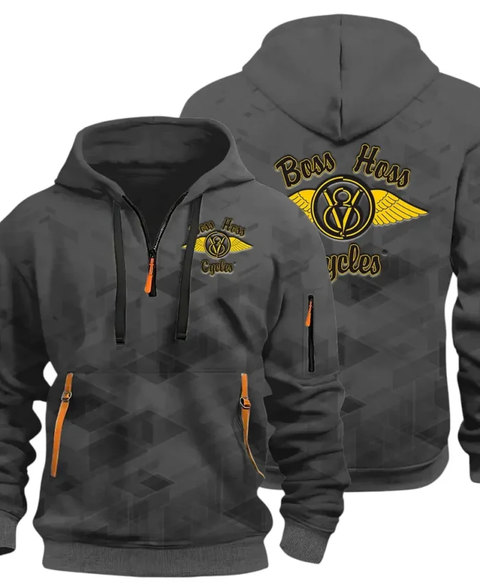 Big Engine Bike Hoodie Half Zip 3D Print, Streetwear Casual Look Outfit CAR514 - Dark Gray