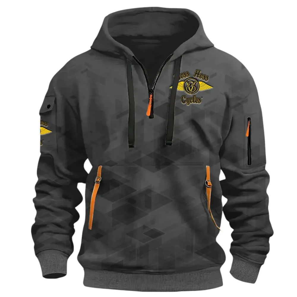 Big Engine Bike Hoodie Half Zip 3D Print, Streetwear Casual Look Outfit CAR514 - Dark Gray - Image 2
