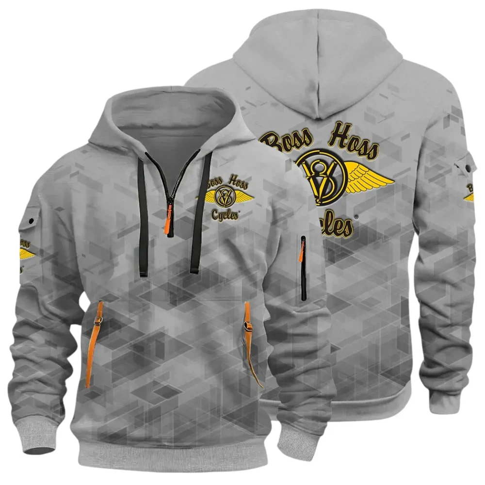 Big Engine Bike Hoodie Half Zip 3D Print, Streetwear Casual Look Outfit CAR514 - Gray